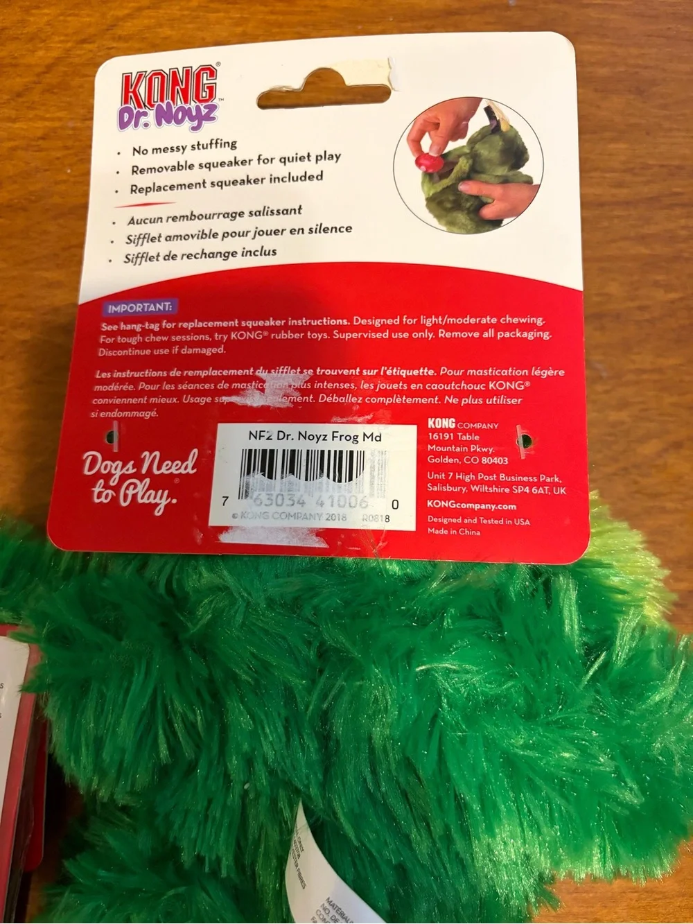 KONG Dr. Noyz Plush Green Frog Dog Toy w/Minimal Stuffing Removable Squeaker Med